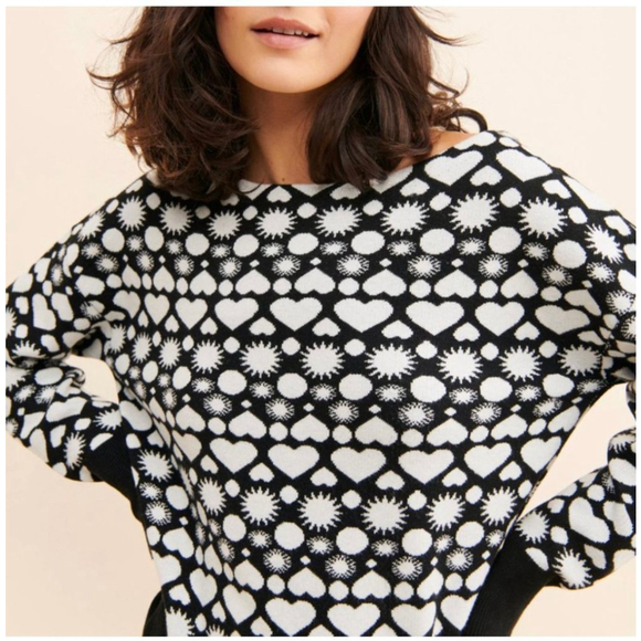 🇺🇸Anthropologie Maeve Boat Neck Hearts Sweater 🇺🇸 - Picture 2 of 5